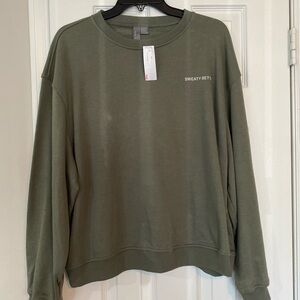 Sweaty Betty Olive Green Sweatshirt. NWT L(10-14). Back has writing. 90% cotton